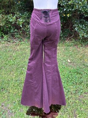 We The Free Lace-Up Bell Bottom Jeans in Plum Purple Vintage Free People